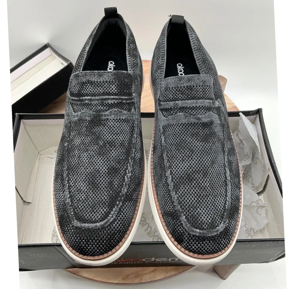 Akademiks Dayton Mens Slip On Loafers Charcoal Grey Black Knit Shoes A-2526-01